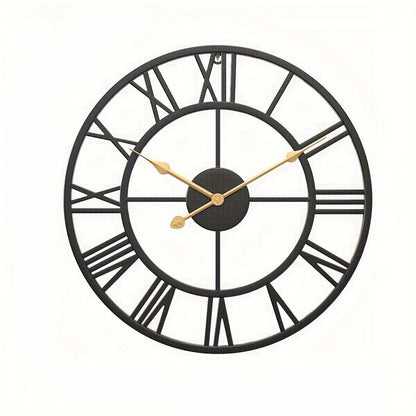 Vintage Round Silent Wall Clock with Metal Frame for Bedroom
