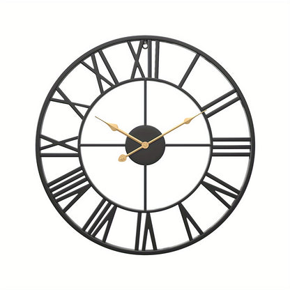 Vintage Round Silent Wall Clock with Metal Frame for Bedroom
