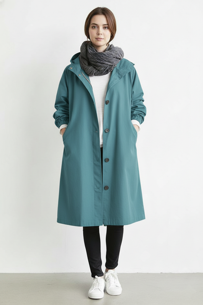 Wind and Waterproof Trench Coat for Women – Featuring Hood for Autumn & Winter