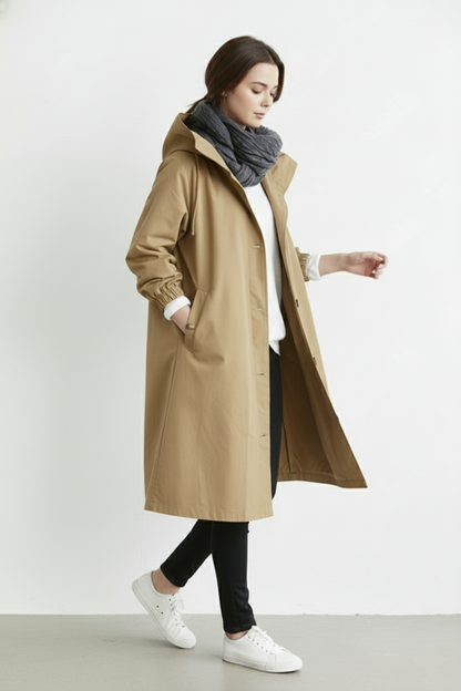 Wind and Waterproof Trench Coat for Women – Featuring Hood for Autumn & Winter