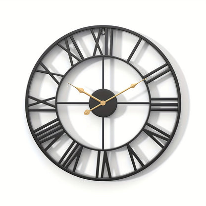Vintage Round Silent Wall Clock with Metal Frame for Bedroom