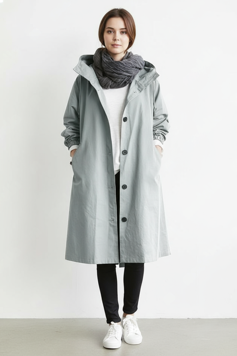 Wind and Waterproof Trench Coat for Women – Featuring Hood for Autumn & Winter