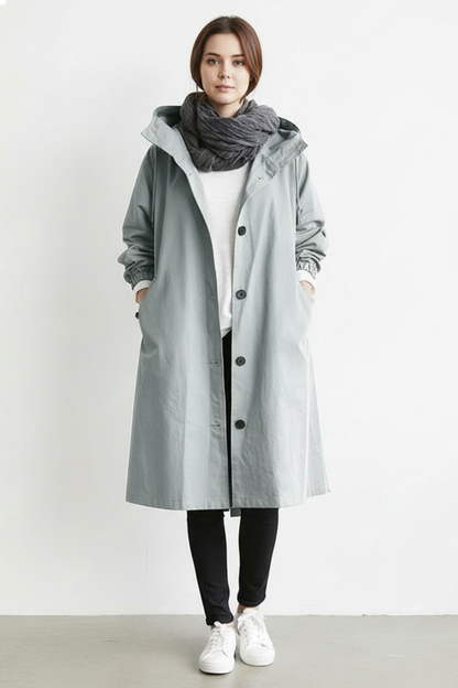 Wind and Waterproof Trench Coat for Women – Featuring Hood for Autumn & Winter