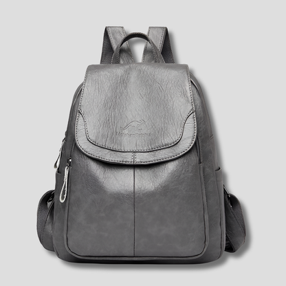 Women's Anti-Theft Leather Backpack with Embossed Detail