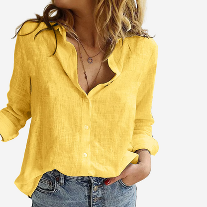 Women's Casual Linen Blend Button-Up Shirt