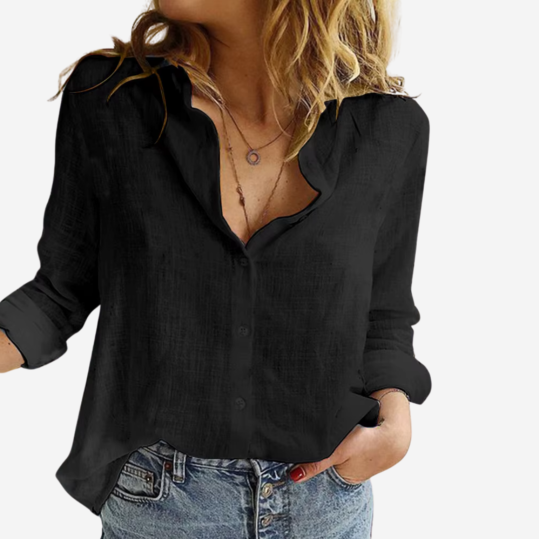 Women's Casual Linen Blend Button-Up Shirt